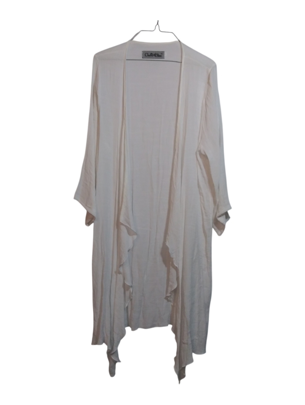 Cherie Bliss Open-Front White Waterfall Duster Neutral Lightweight Size M
